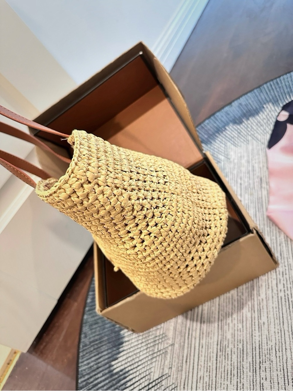 Saint Laurent Natural Straw Tote with Tan Leather Straps - Picture 6 of 7